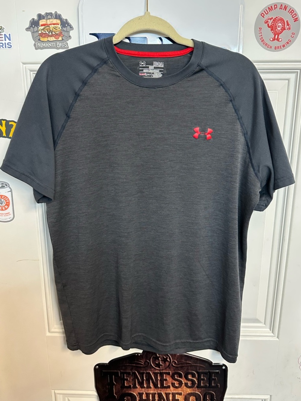 Under Armour Men’s Short Sleeve Performance Tee - Charcoal with Red Logo
